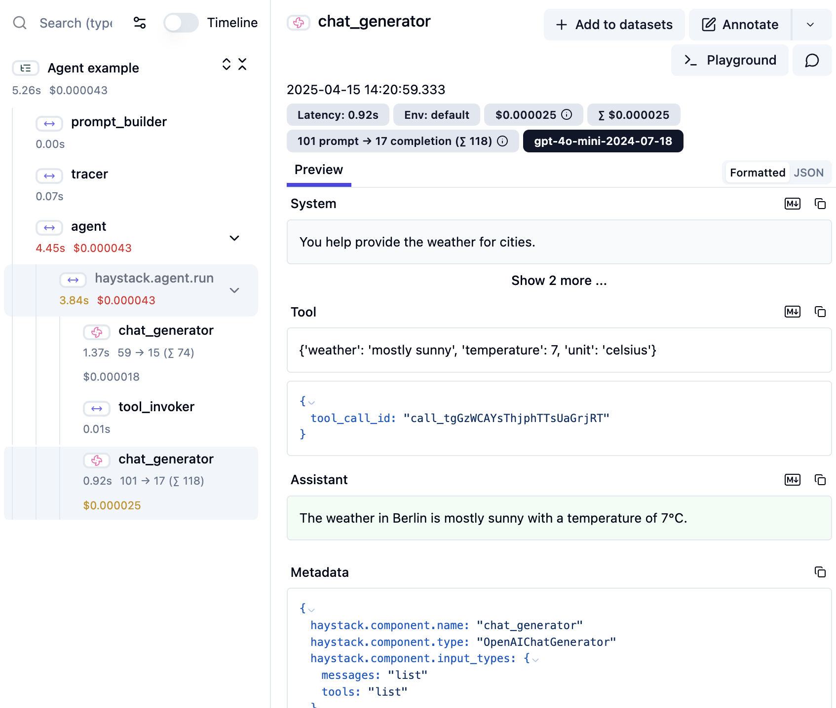 Langfuse UI for tracing